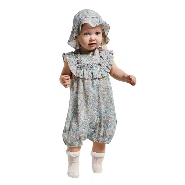 OEM & ODM Kids Toddler Romper Custom Floral Fabric Latest Design Infant Baby Girls Romper