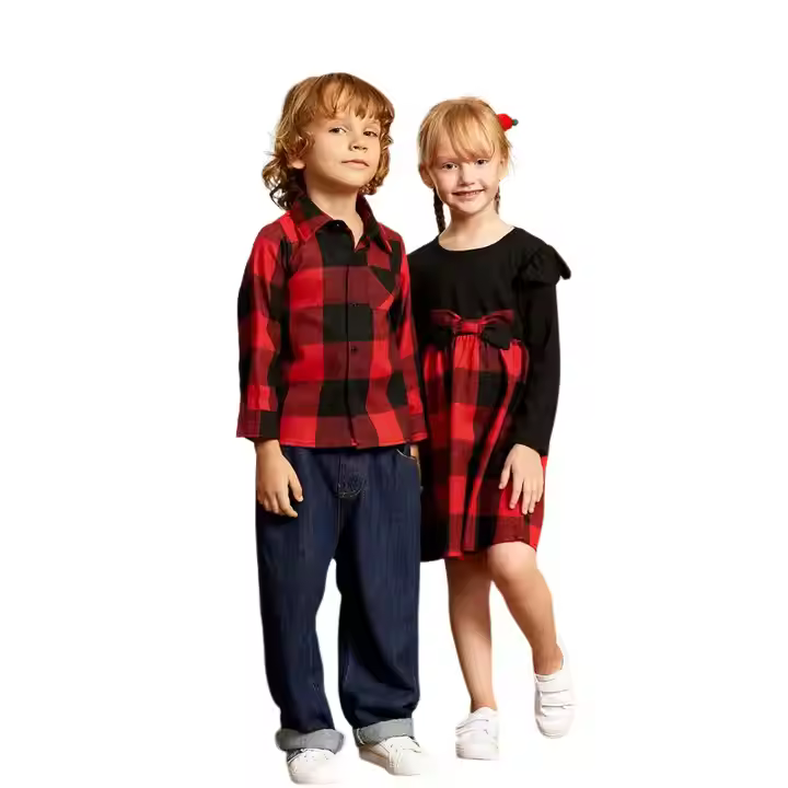 Brother Sister Casual Cotton Clothing Set Custom Floral Design by Gaoteng Manufacturing Shirt and Dress