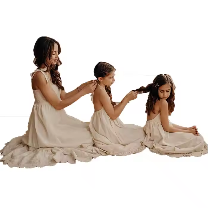 100% Cotton Fashion Design Lace Tie Mommy and Me Outfits Summer Dresses