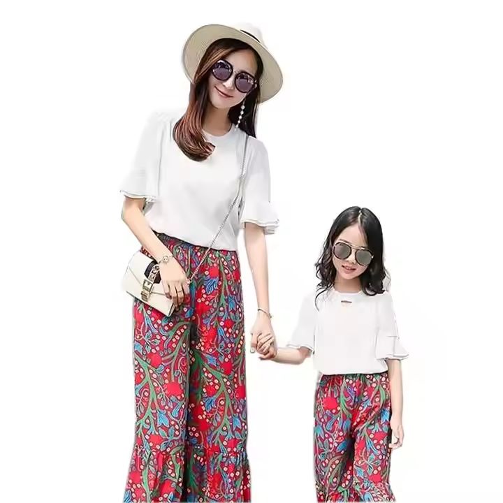 Hot Summer Casual Clothing Sets for Families O-Neck Black Flower Printed Dress Boys T-Shirts Polo Shirts Expressed Family Love