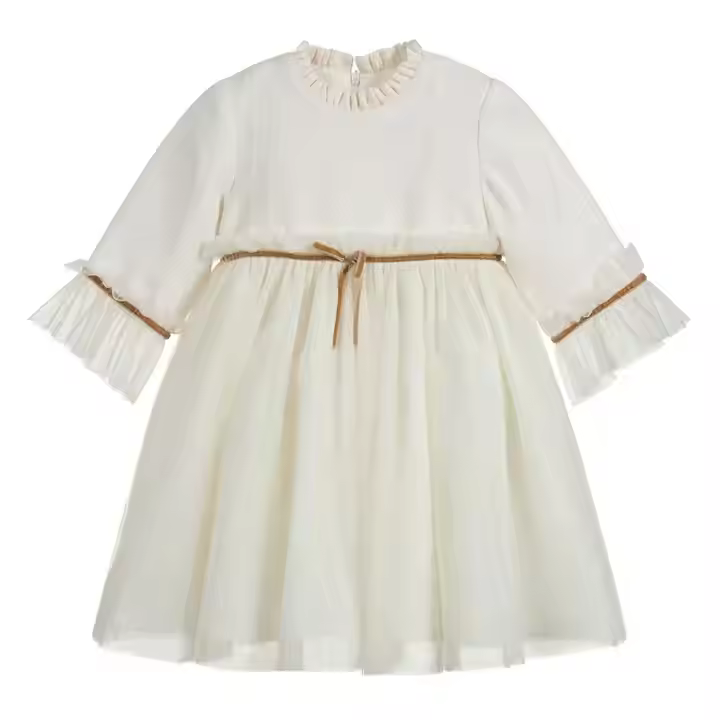 OEM and ODM High Quality Long Sleeve Fashion Kids Dress Beautiful Princess Party White Color Baby Dresses With Invisible Zipper