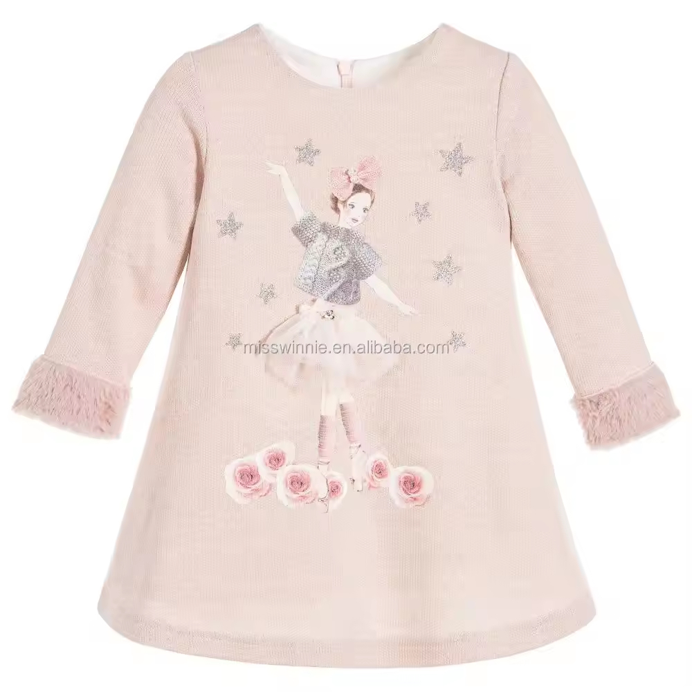 OEM Children's Boutique Dress Casual Style Baby Girl Frock Made Cotton Fabric Princess Pattern Character Design for Autumn