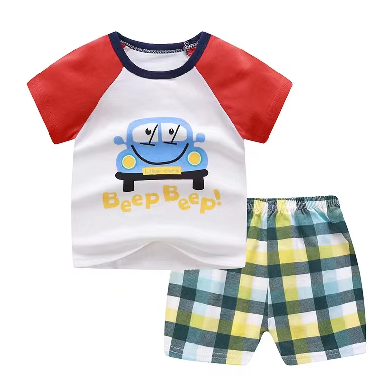 New bestseller Summer Hot Sale Boys Casual O-Neck T-Shirt 100% Cotton High Quality Jersey Short Sleeve Print Kids Clothing Set