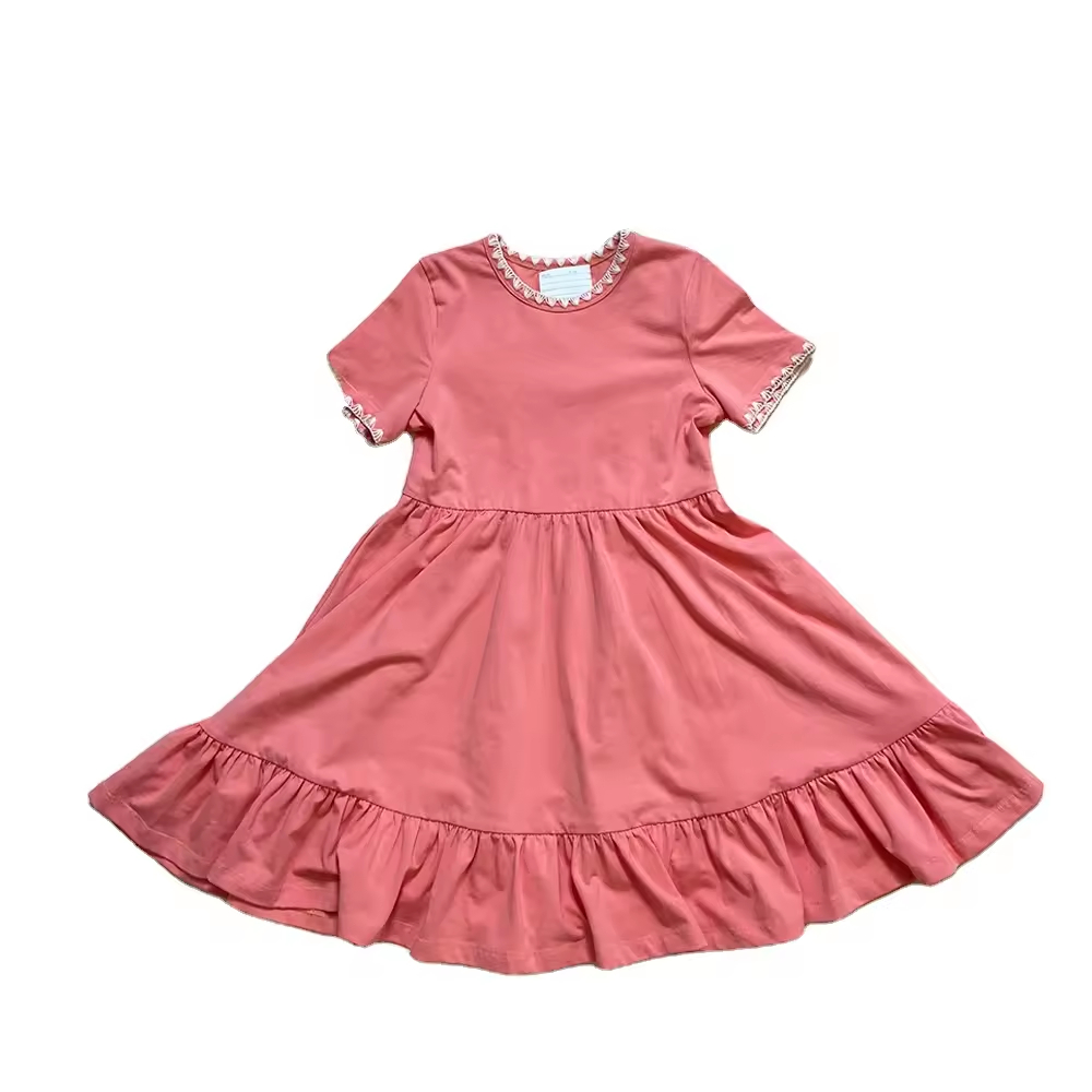 Beautiful Organic Cotton Baby Clothes Solid Color Knit Girls Kids Children Party Simple Casual Sweet Knee Length Twirl Dress
