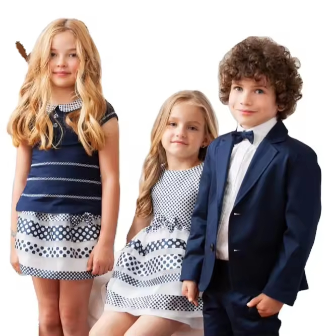 Wholesale Children's O-Neck Dress Girls Breathable Woven Fabric Tiered Decoration Dot Mini-Length 2-10 Years Old Washable