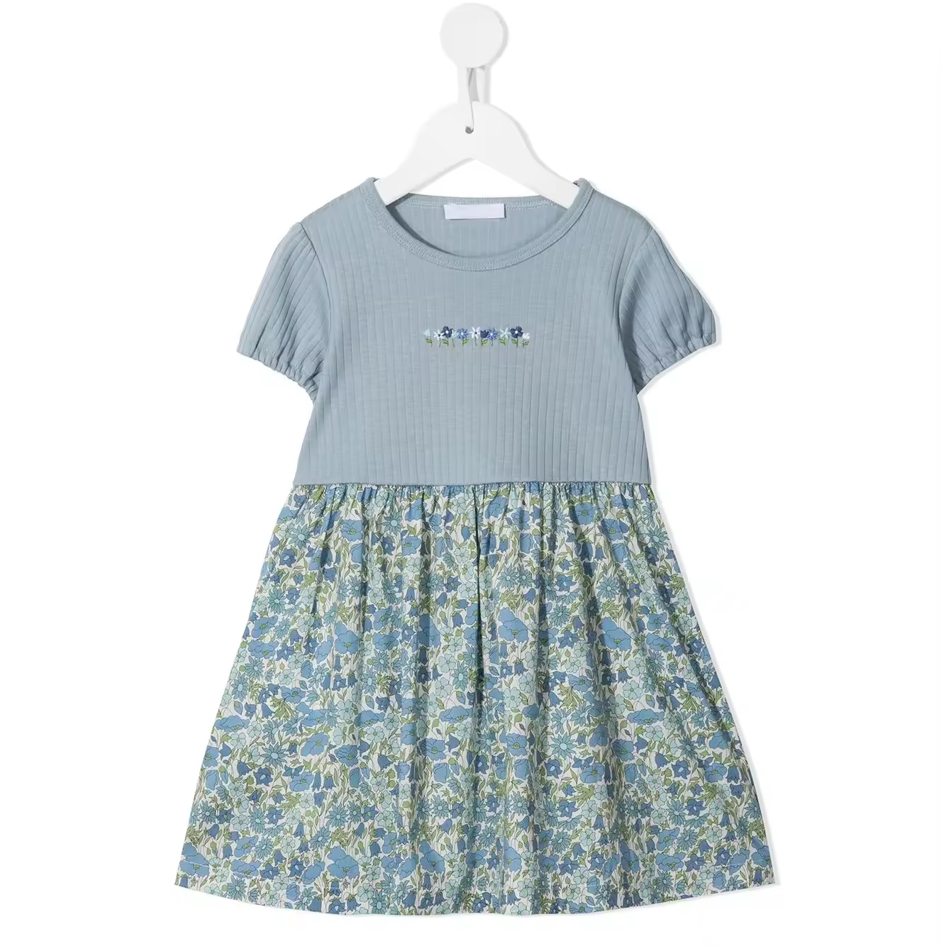 Canton Brand American Style Floral Casual Baby Girls Dresses Kids Ribbed Combine Floral Print Cotton Children Wear Girls Dress