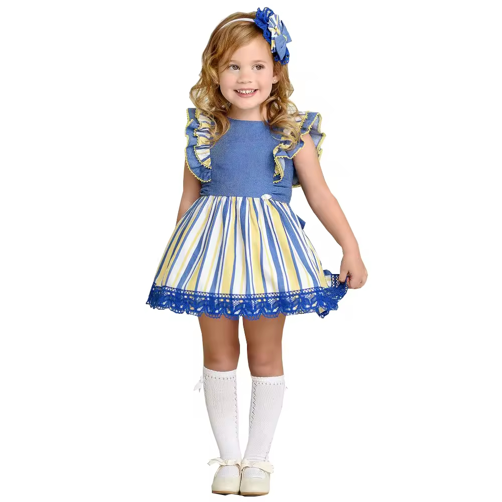 Custom Summer New Arrival Baby Girl Dress Woven Stripe Sleeveless Toddler Dress Cotton Fabric Custom Print Pattern for Infants