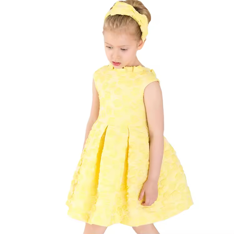 Customized Your Own Brand Kids Party Floral Dress Yellow Hot Sale Baby Frock Design for Baby Girls Dresses