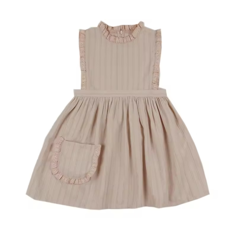 2025 Summer ODM Collection Stripes Sleeveless Jumper Dress for Girls Woven Fabric for 7-16 Years